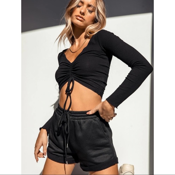 Princess Polly black high waist drawstring lounge shorts 🤍 - Picture 2 of 5